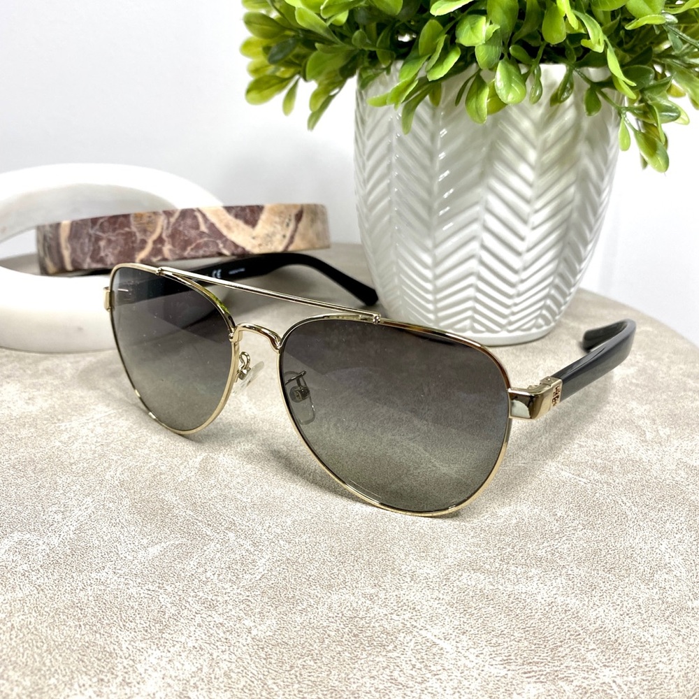TORY BURCH 57mm Black Gold Eleanor Pilot Sunglasses | Preowned